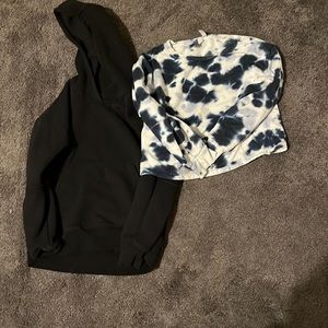 Pack of 2 Zella Sweatshirts, Black Hoodie, Tye Dye Blue Crewneck, Size 10-12 (L)